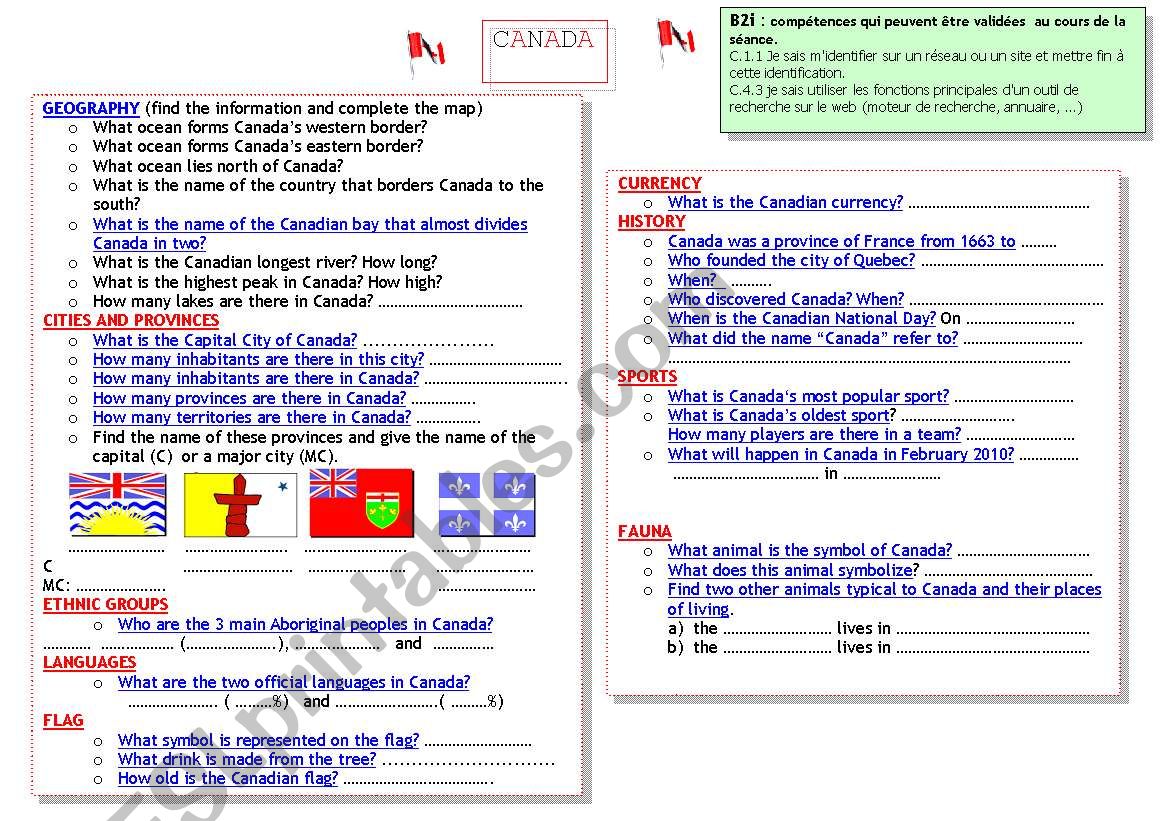  Canada Websearch worksheet