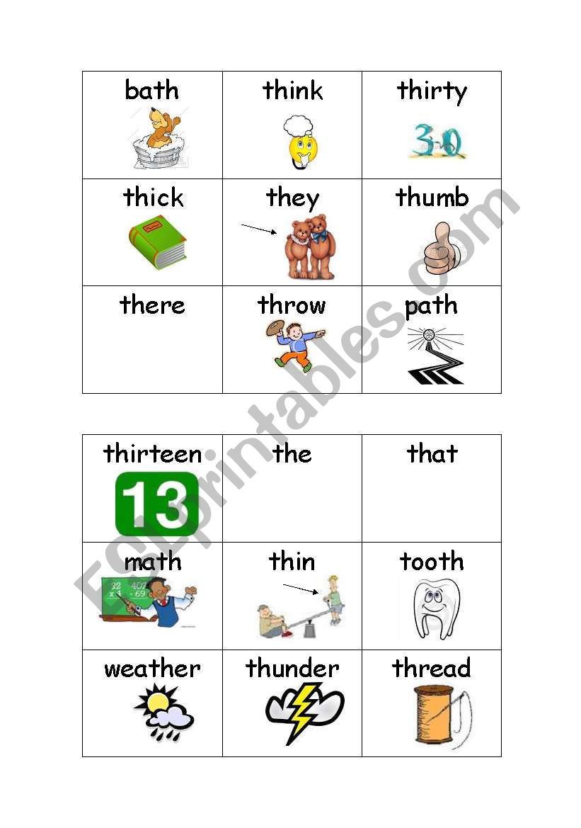 Bingo Game /th/ sound worksheet