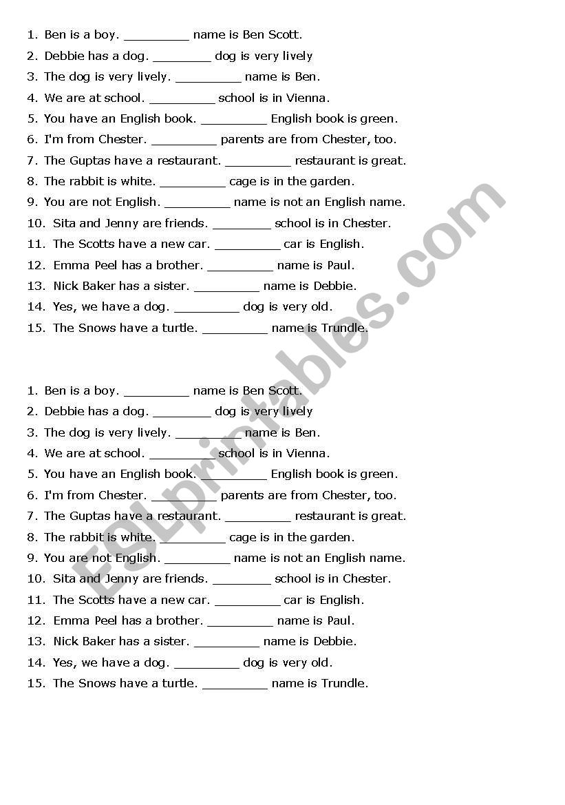 Possessive adjectives worksheet