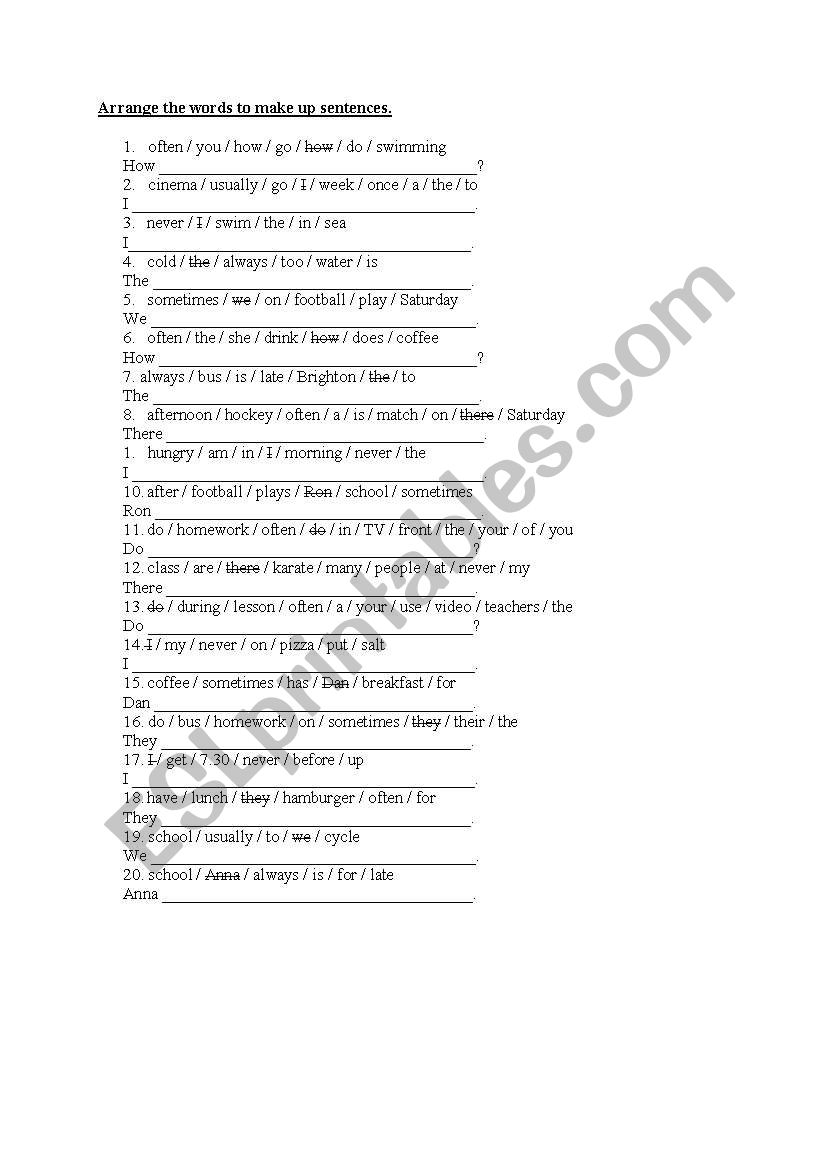 Jumbled sentences for practicing Present Simple