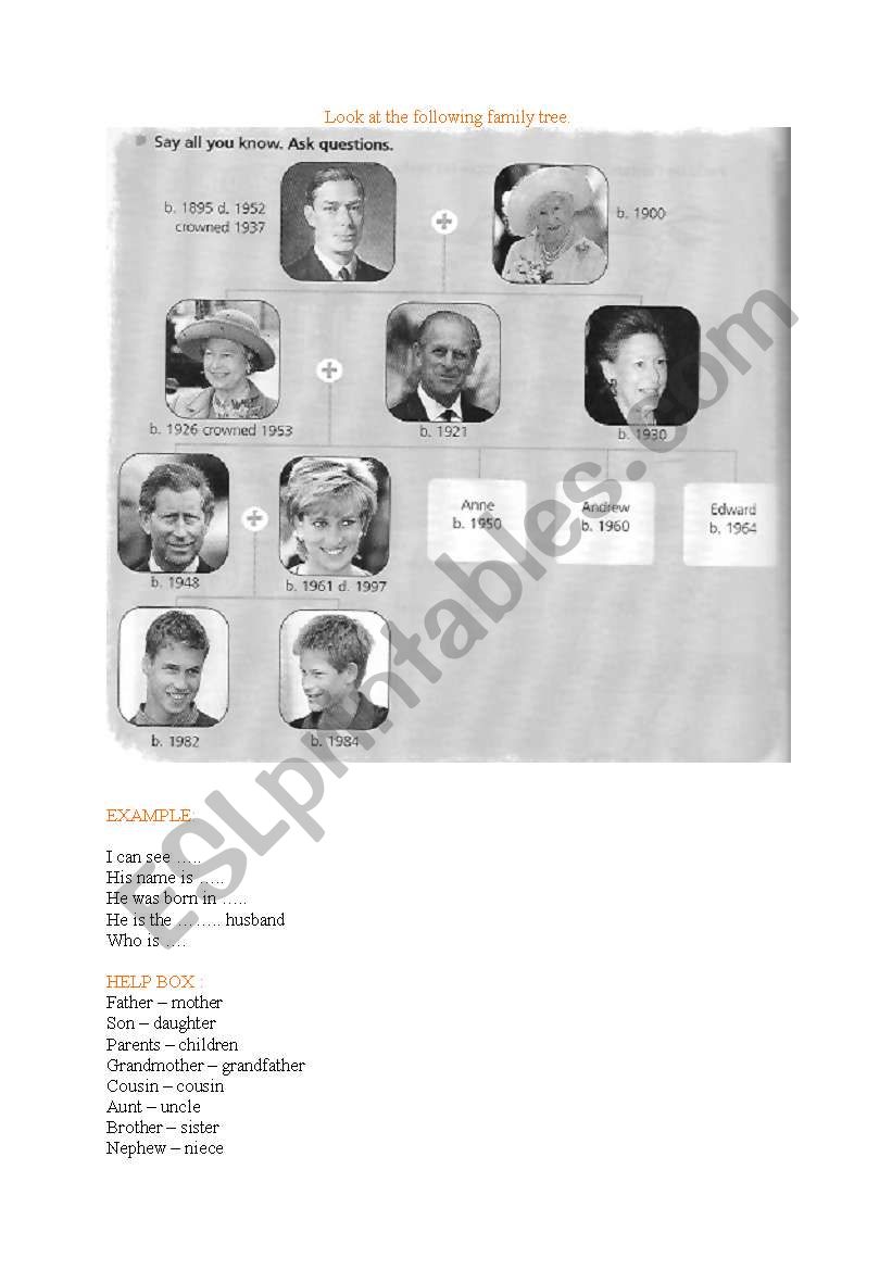 royal family tree worksheet