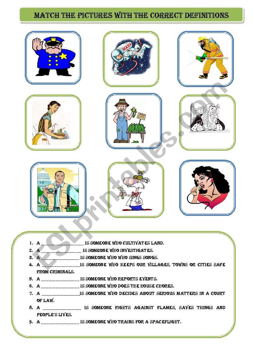 jobs matching worksheet