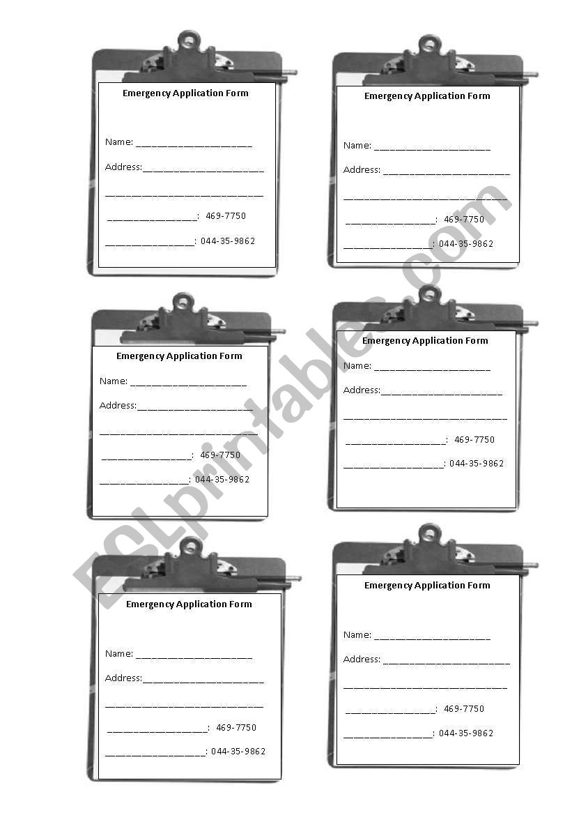 Application form worksheet