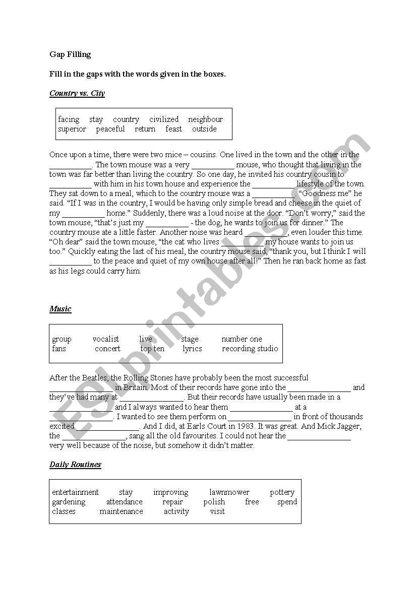 Gap Filling worksheet