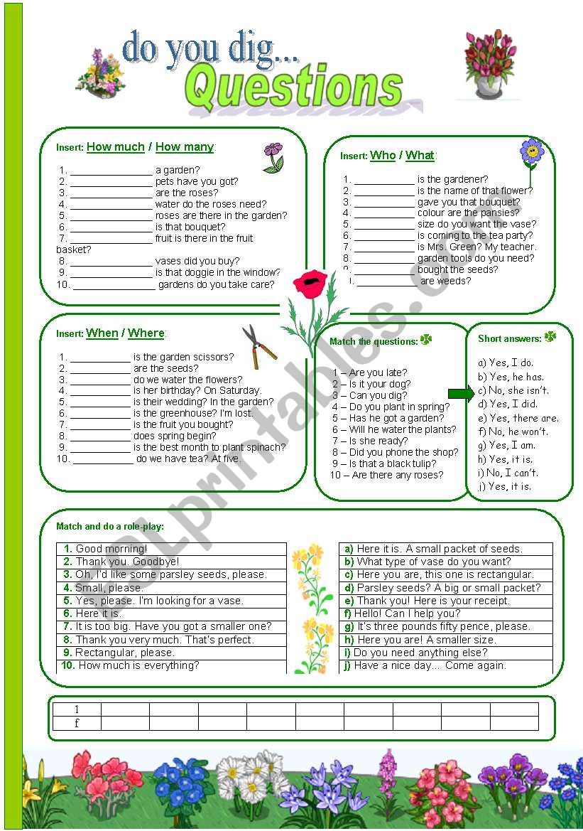 Questions - theme: plants worksheet