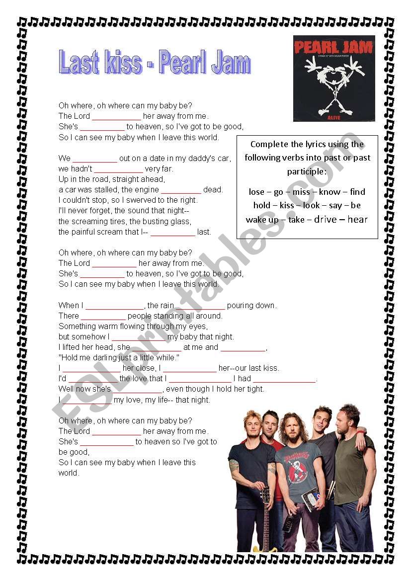 Pearl Jam - Last kiss worksheet