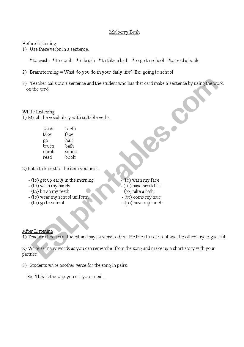 a song worksheet