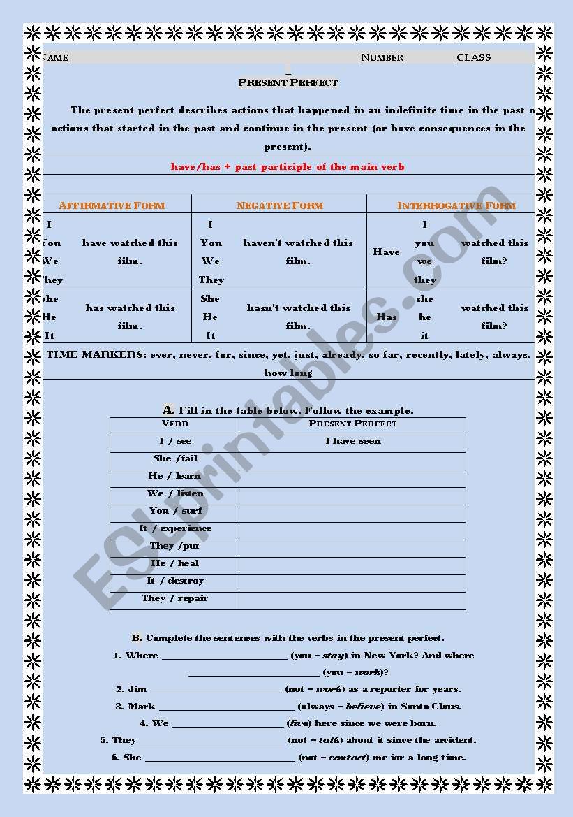 PRESENT PERFECT worksheet