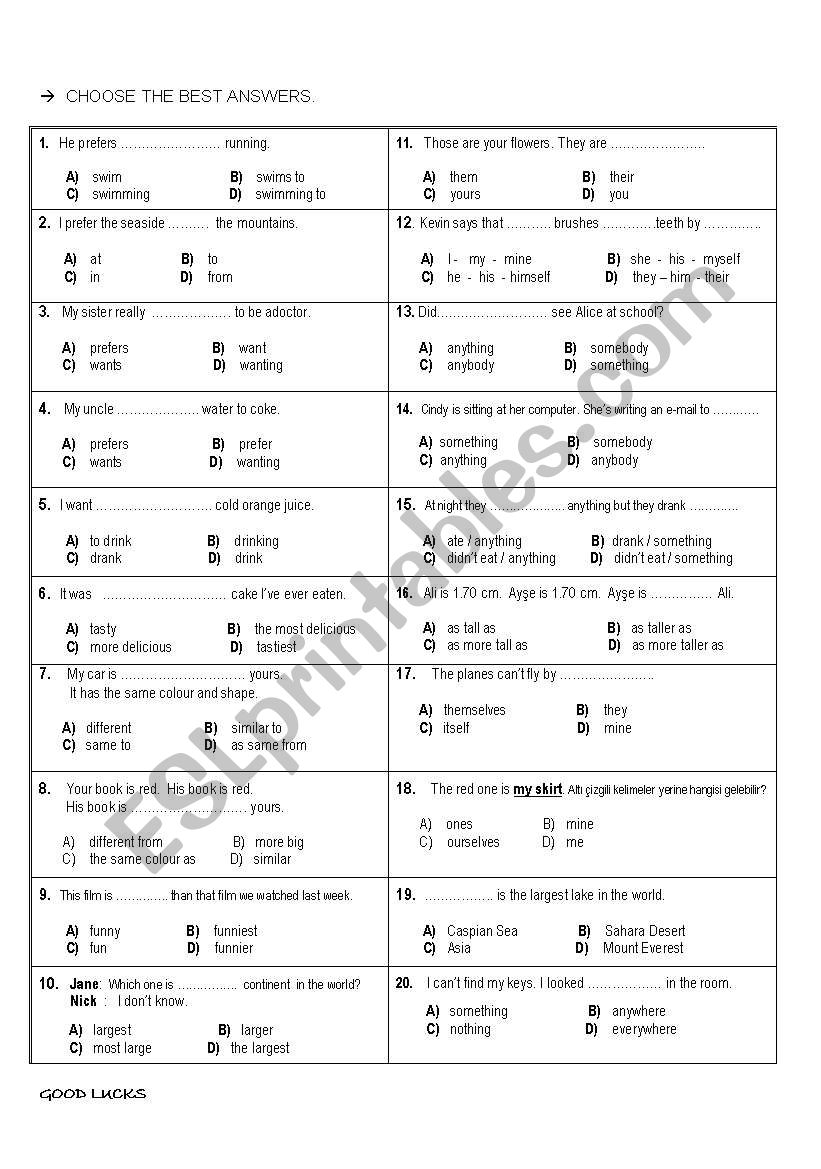 TEST worksheet