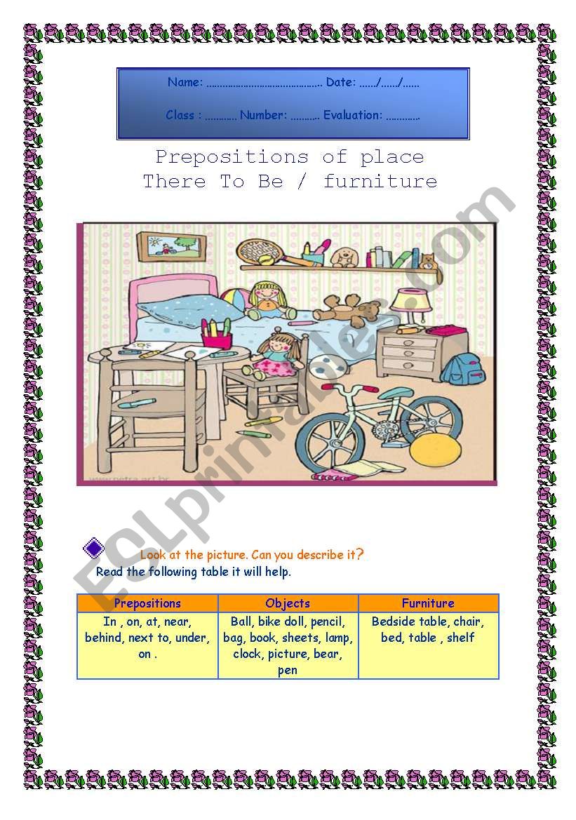 Prepositions of place, furniture, prepositions of place 