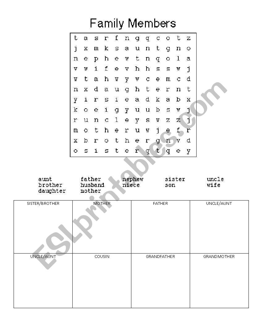 Family word search and drawing