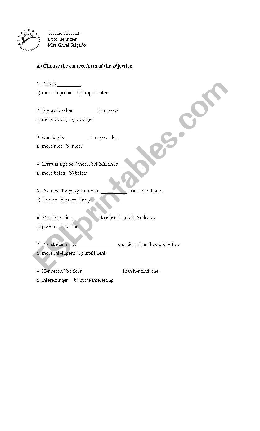 comparatives worksheet