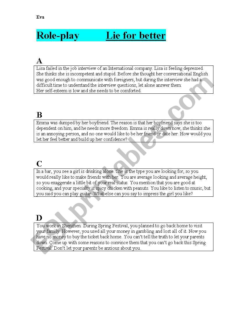 white lies role play worksheet