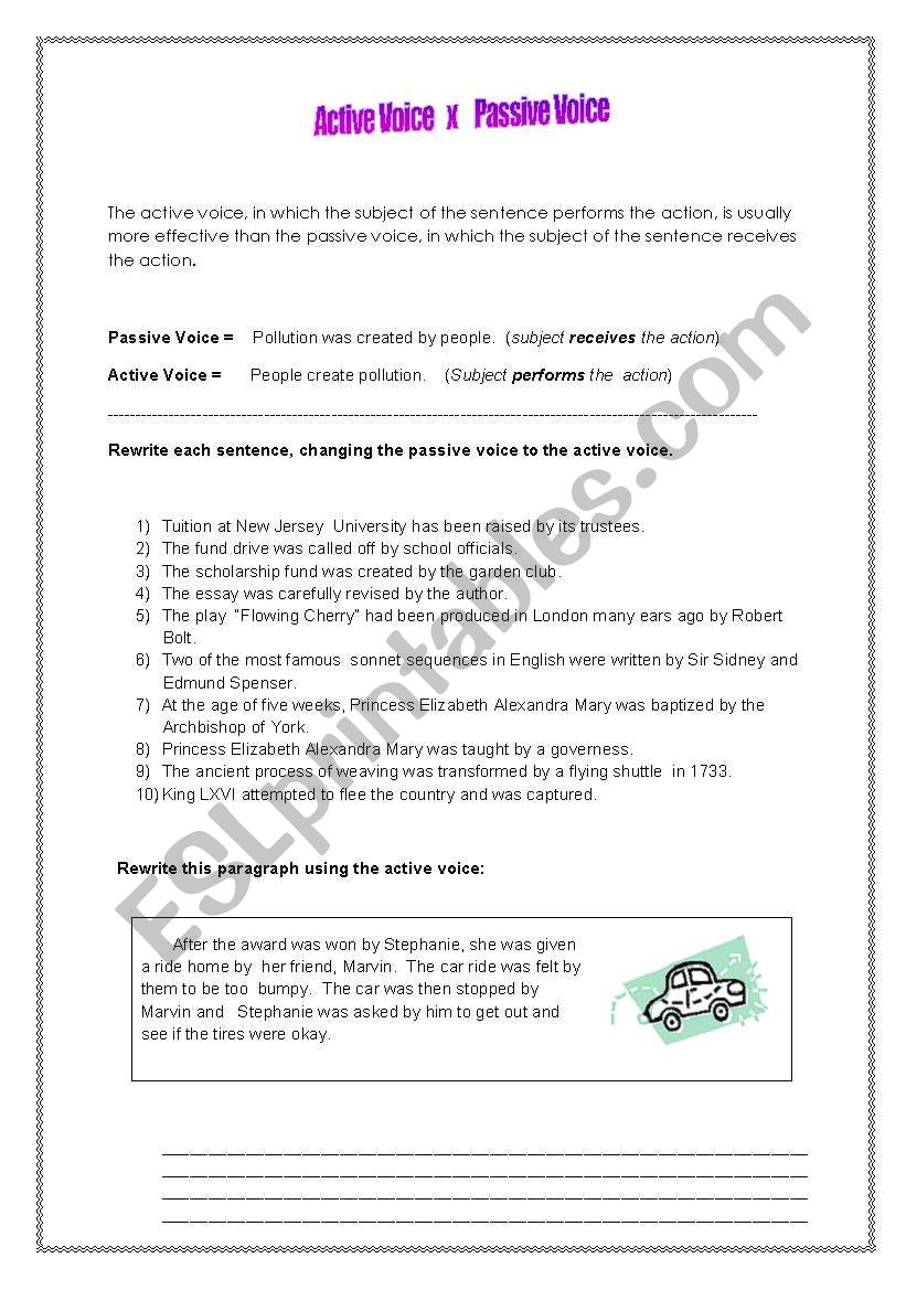 ACTIVE VOICE X PASSIVE VOICE worksheet