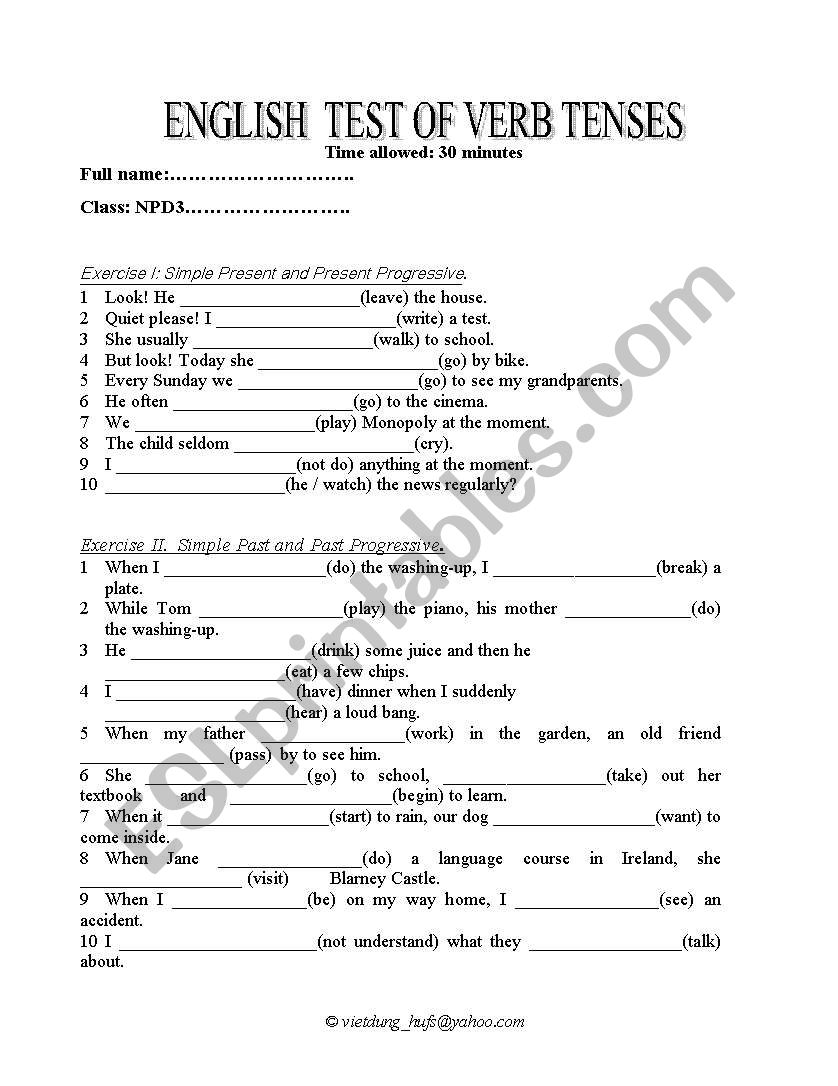 English verb tenses - ESL worksheet by hanhdung1982
