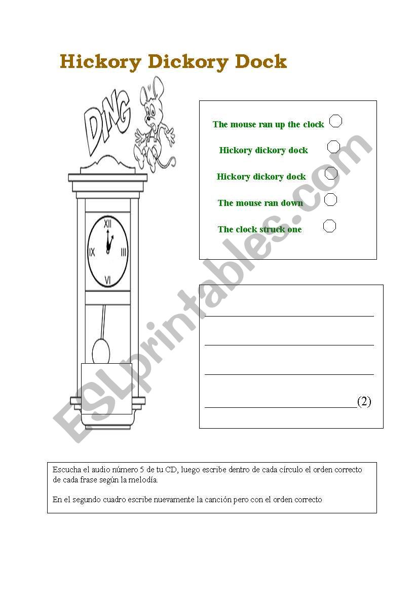 Hickory Dickory Dock Song worksheet