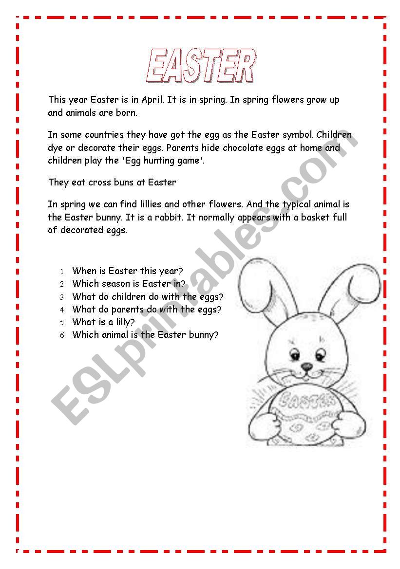 EASTER READING worksheet