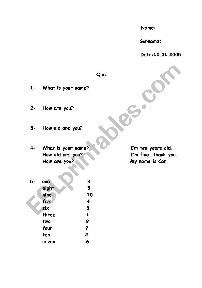 quizz about numbers and basic questions