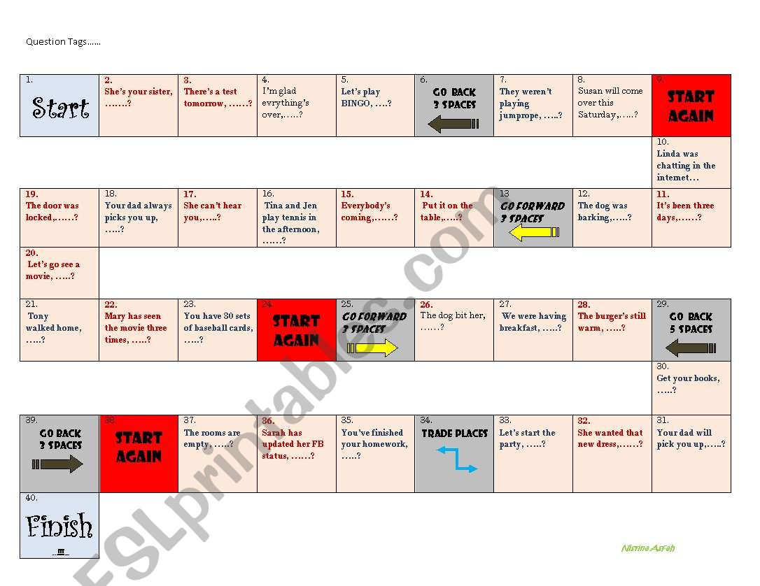 Question Tags Board game worksheet