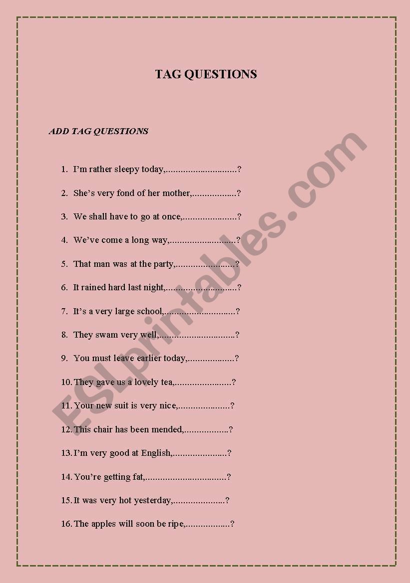 TAG QUESTIONS worksheet