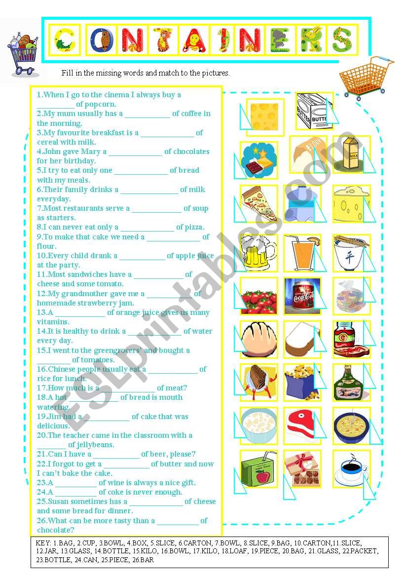 CONTAINERS worksheet