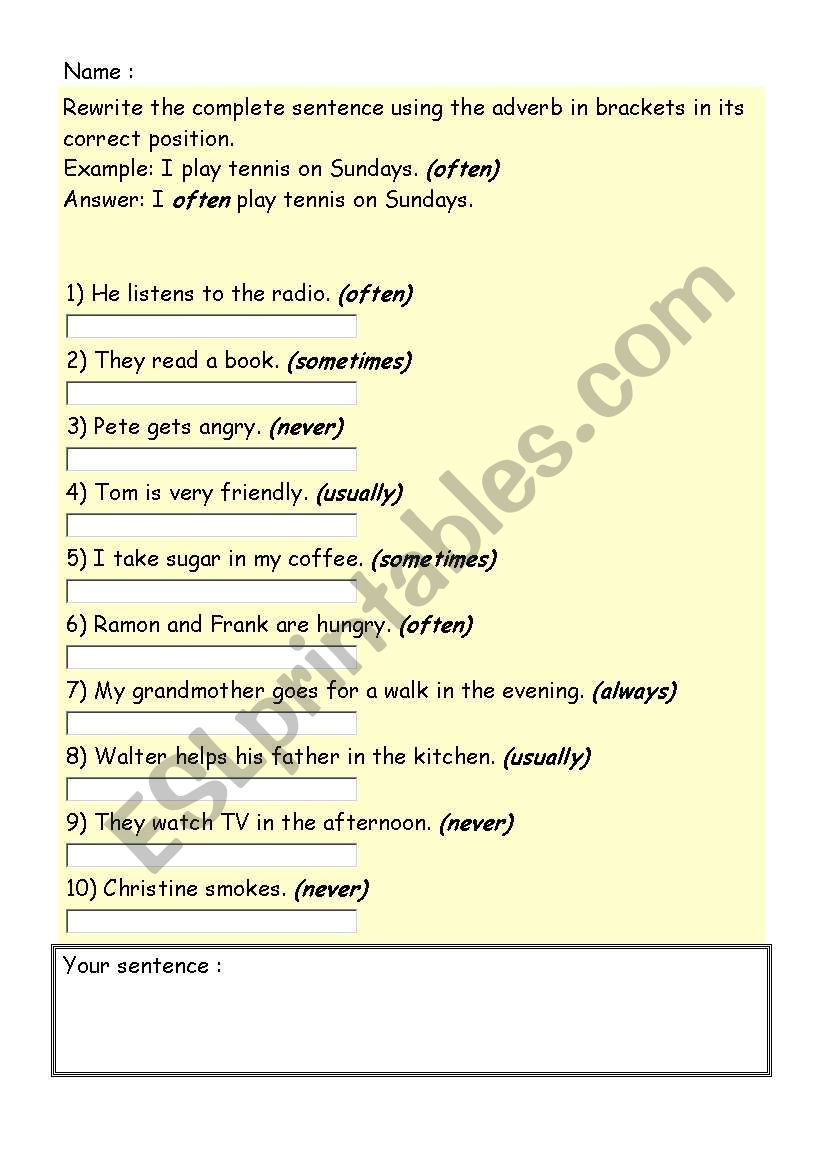 Adverbs  worksheet