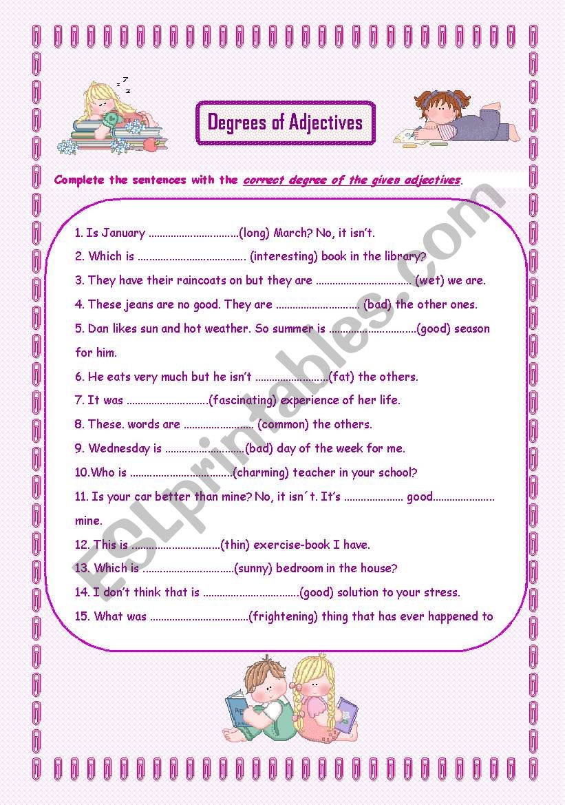 degrees of adjectives worksheet