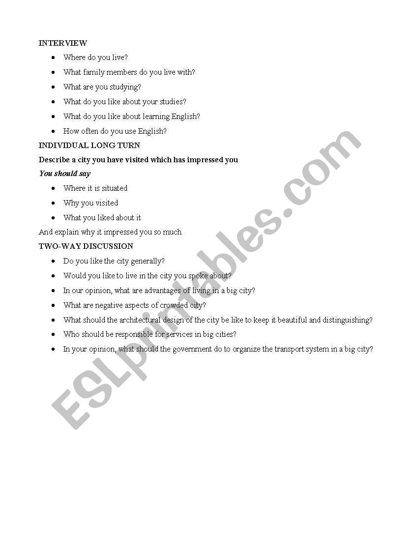 Speaking Tasks for Ielts Test worksheet
