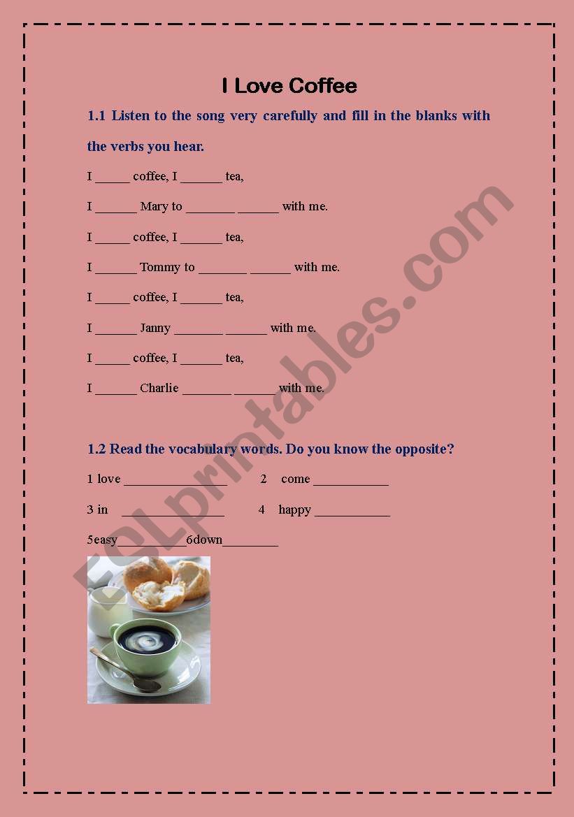 I Love Coffee worksheet