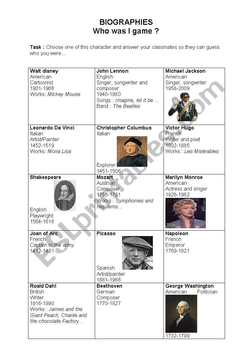 Who was I game? worksheet