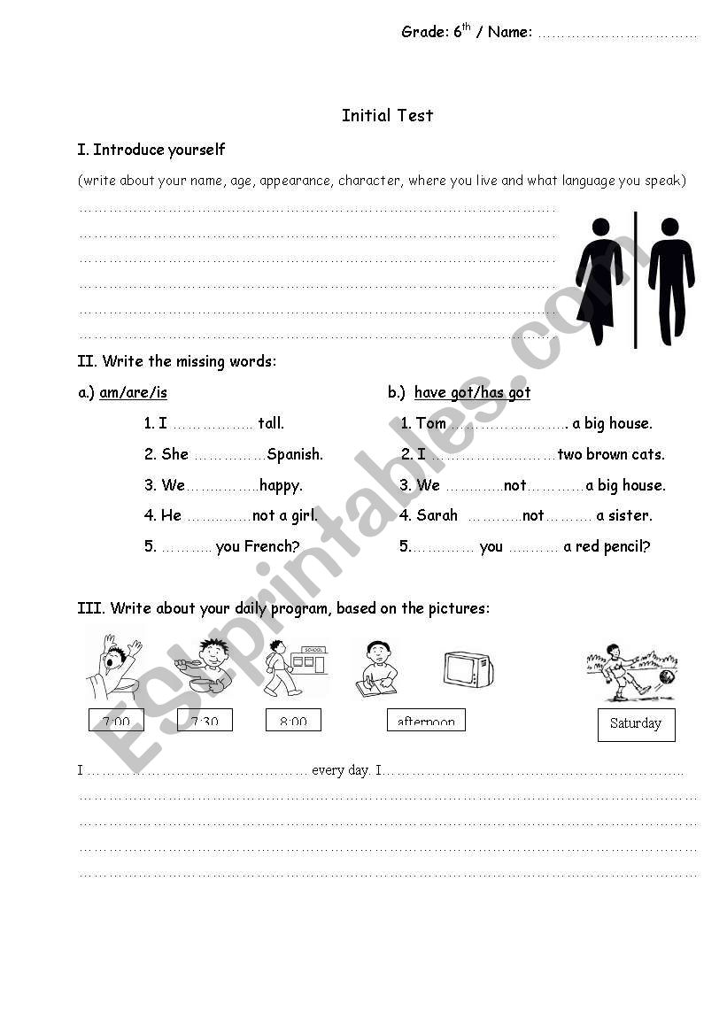 simple test worksheet