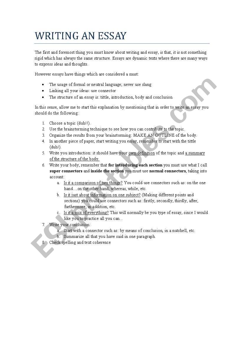 writing an essay - ESL worksheet by miggyfresh