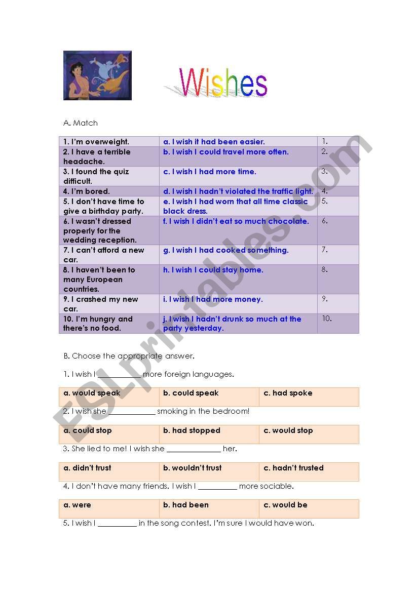 Wishes worksheet