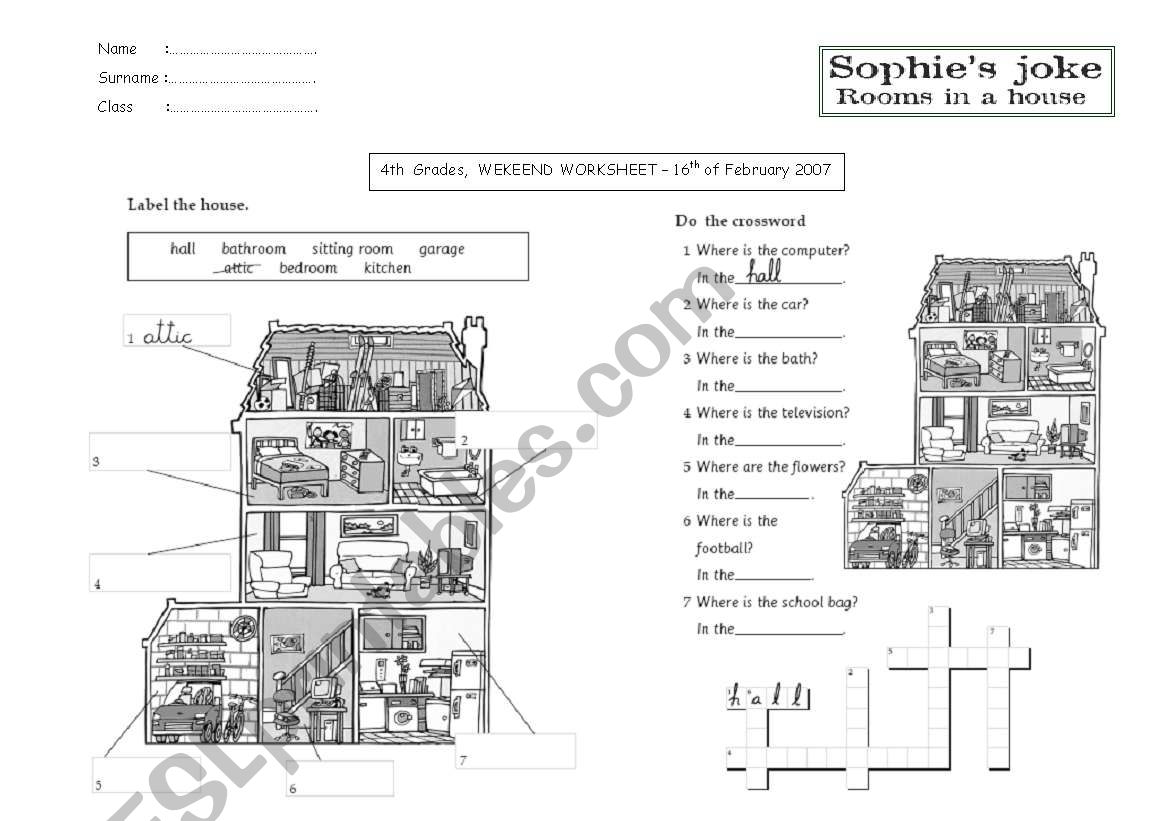 Rooms in a house worksheet