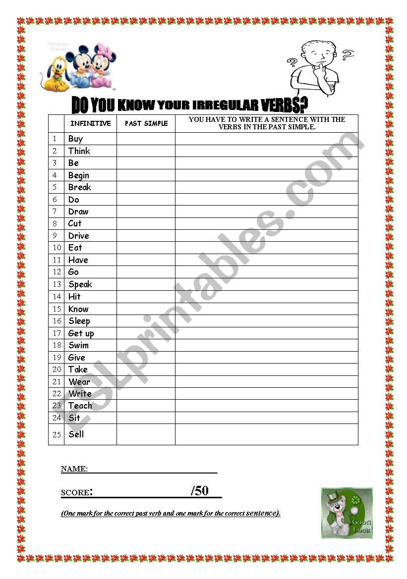 IRREGULAR VERBS worksheet