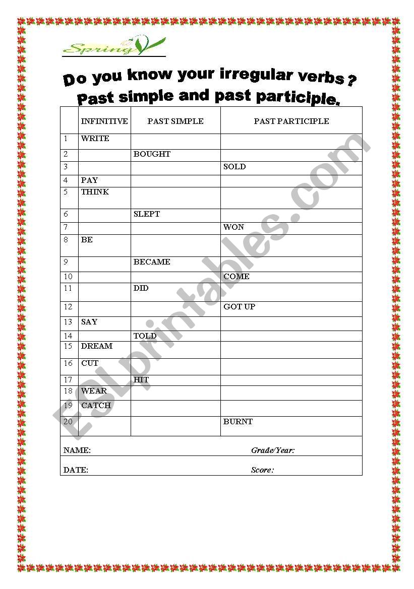 IRREGULAR VERBS worksheet