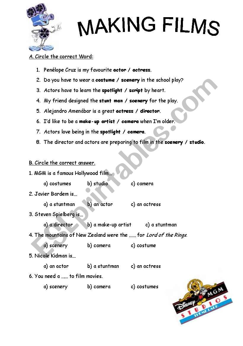 Worksheet on MAKING FILMS worksheet