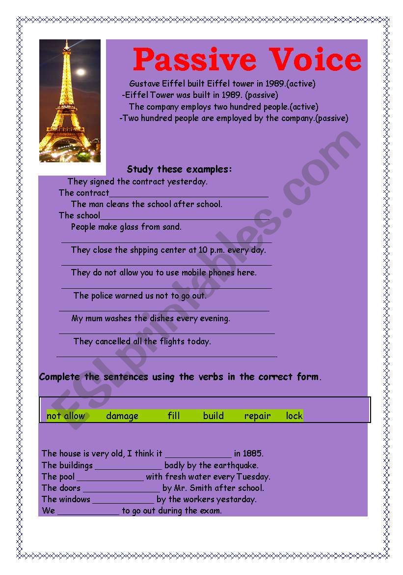 passive worksheet