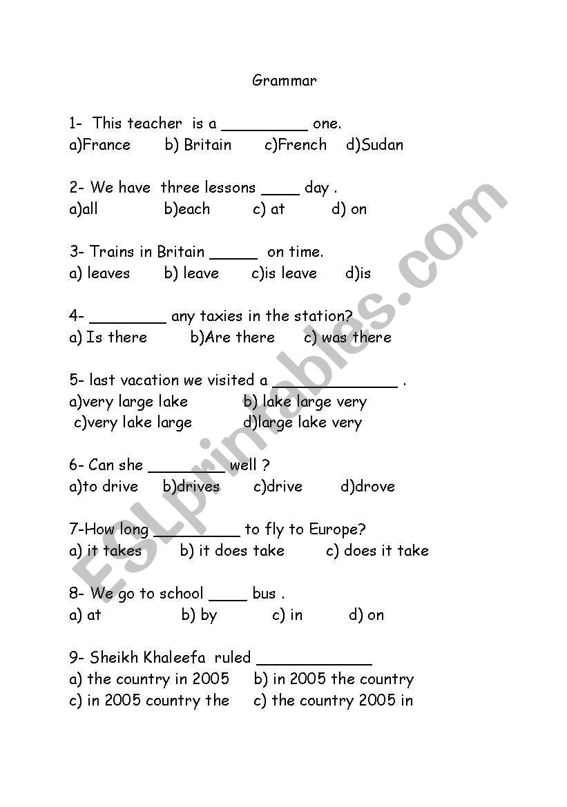 grammar worksheet