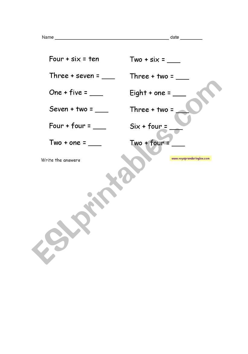 Numbers worksheet