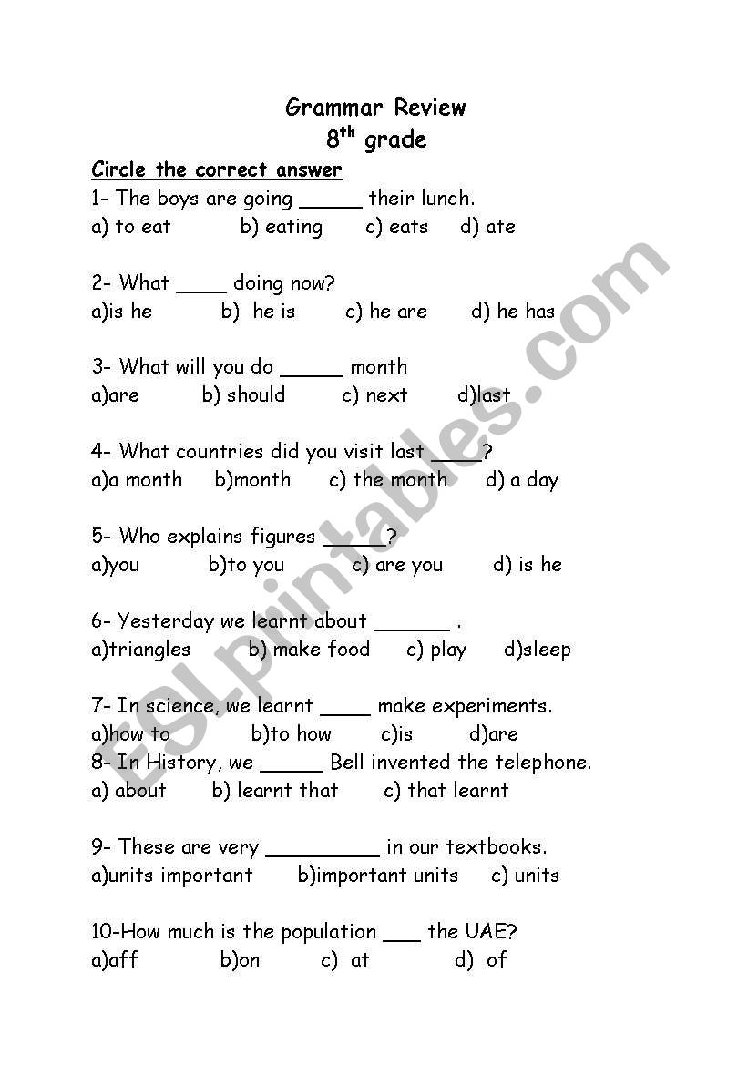 grammar  worksheet