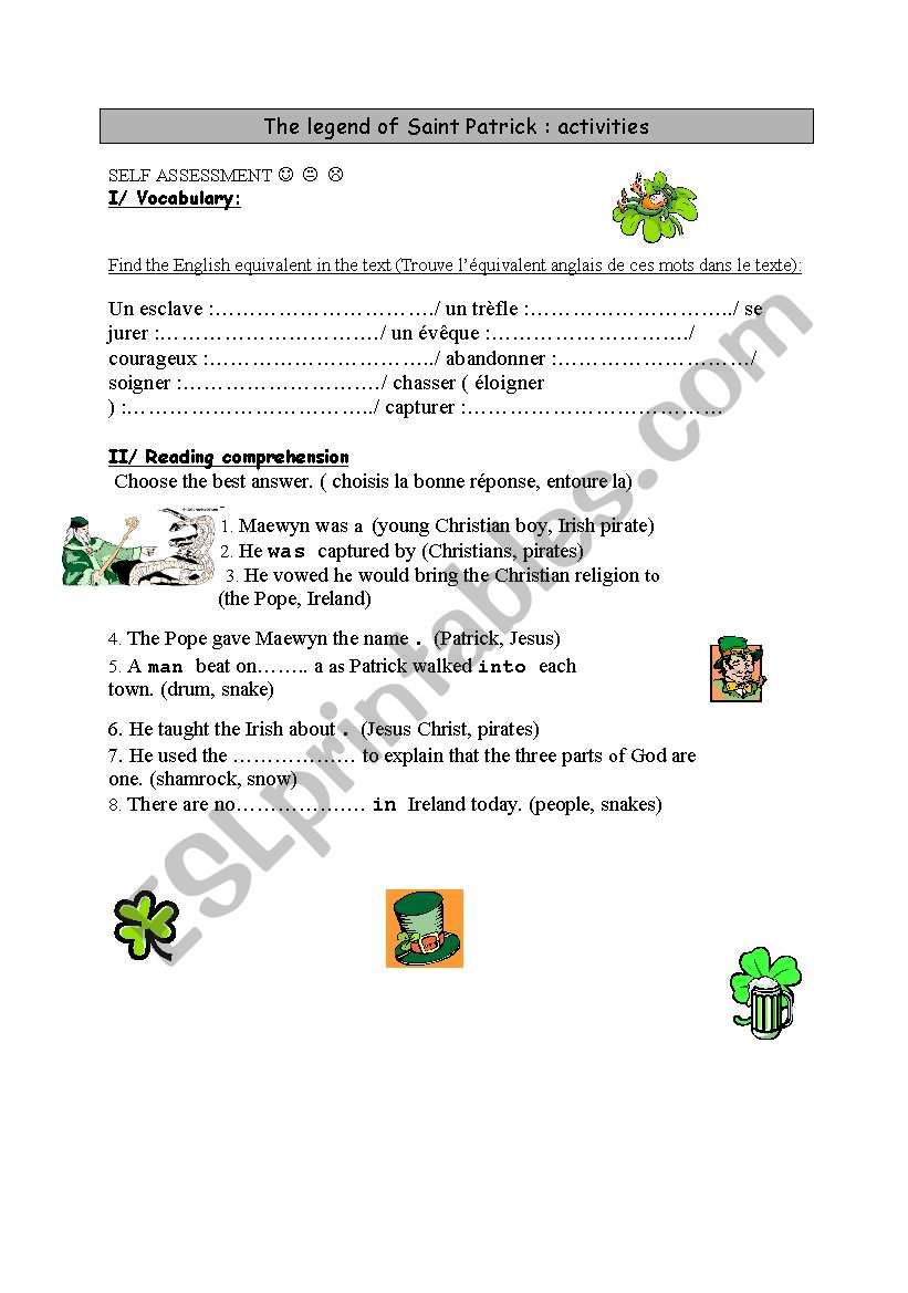 worksheet saint patrick elementary A1-A2