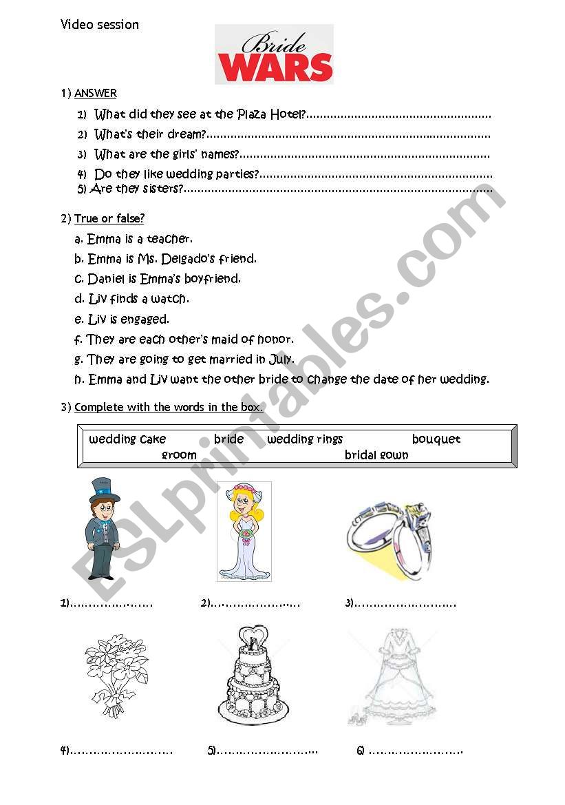 BRIDE WARS worksheet