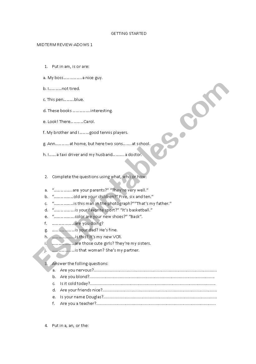 Activities in general worksheet