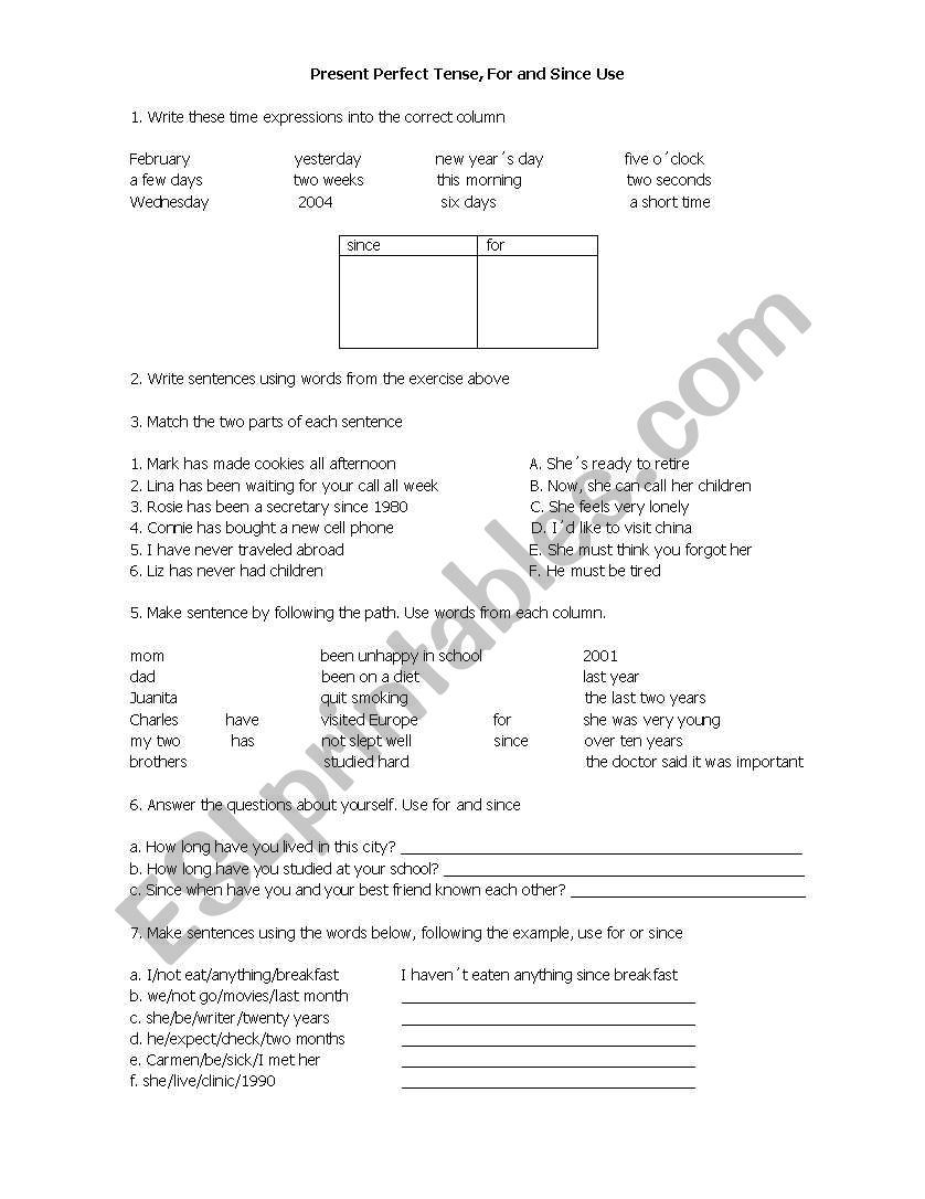 Use of Since and For in Present Perfect Tense!