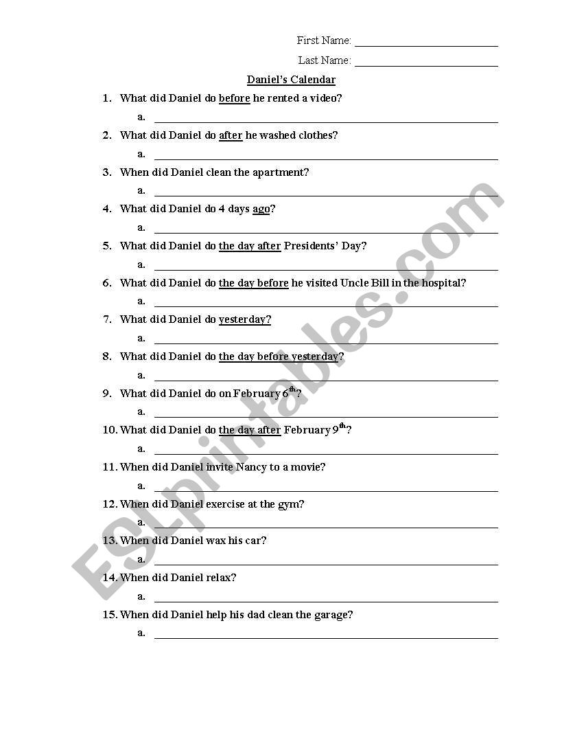 What did Daniel Do? worksheet