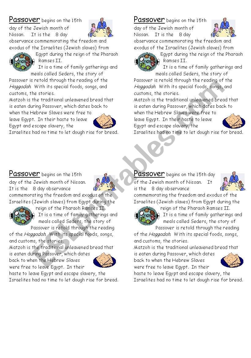 Passover Explanation worksheet