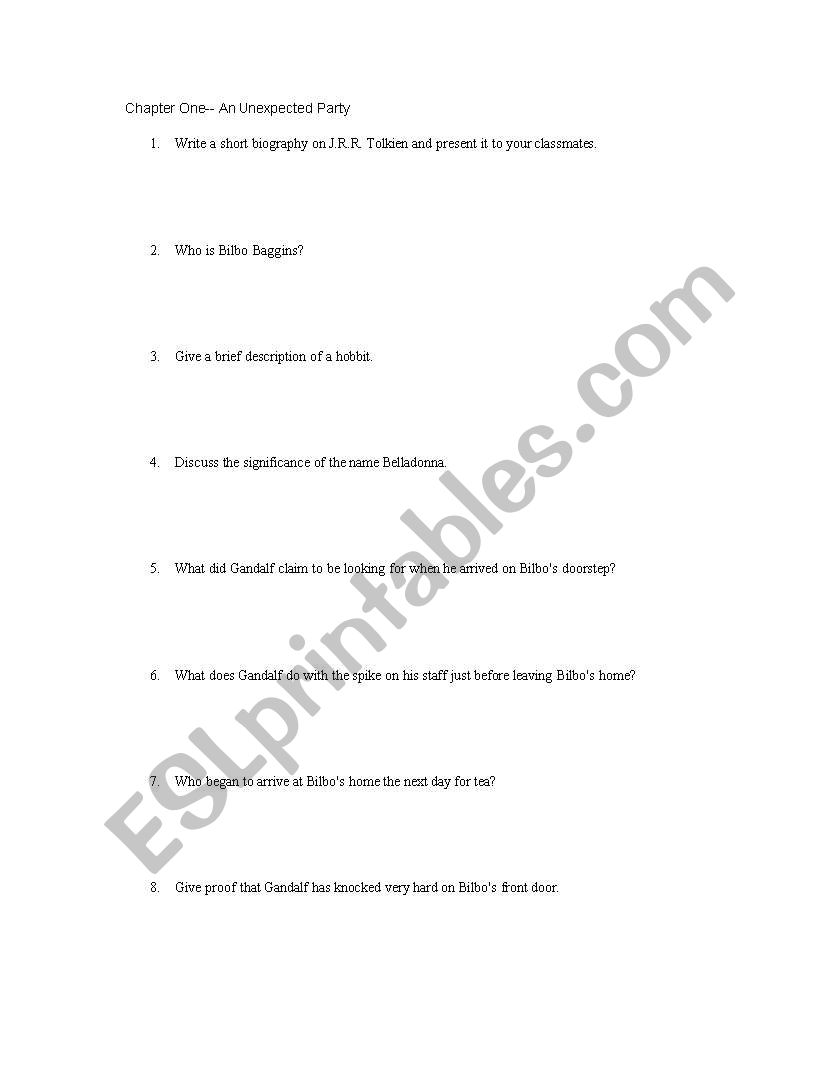 The Hobbit Chp. 1 worksheet