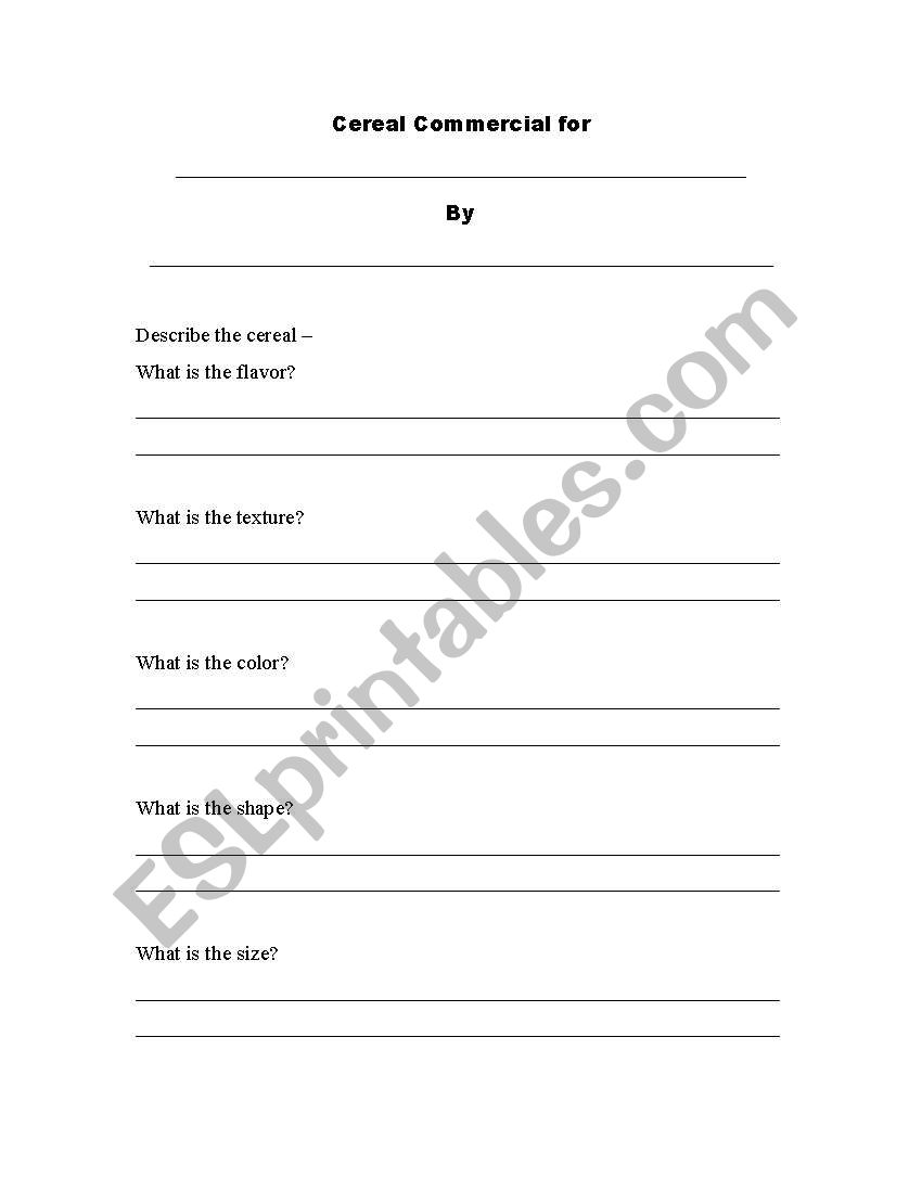 Food Commercial worksheet