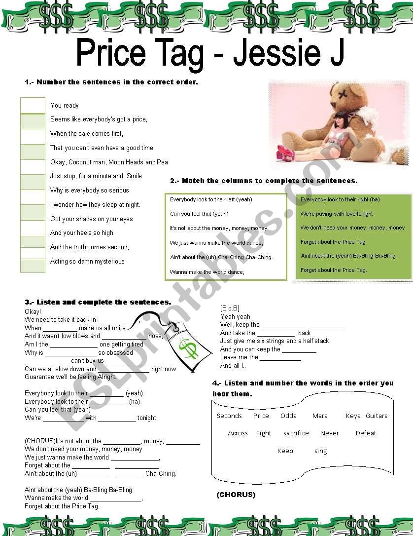 Price Tag- Song worksheet